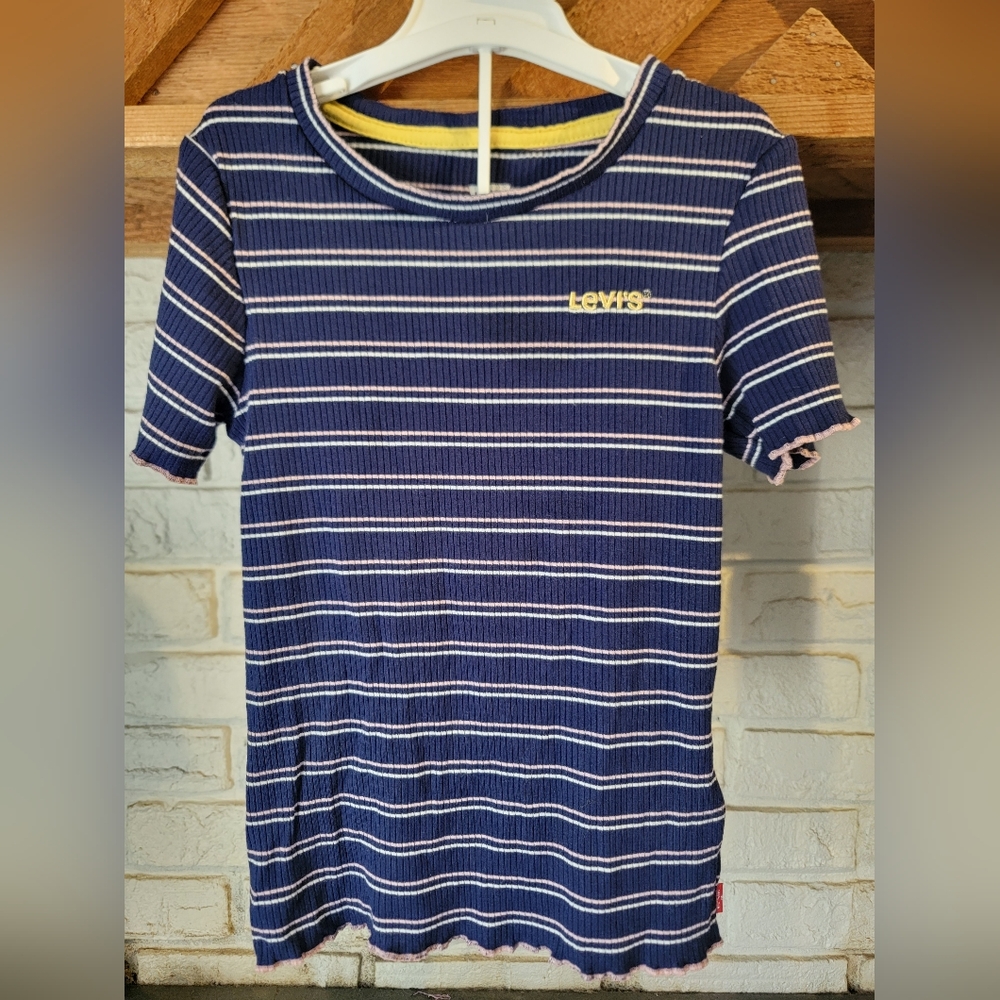 Levi's girls navy blue stripped shirt size L